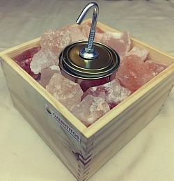 Fogón de Bioetanol de un quemador en madera rústica con sal del Himalaya. Costo $1000